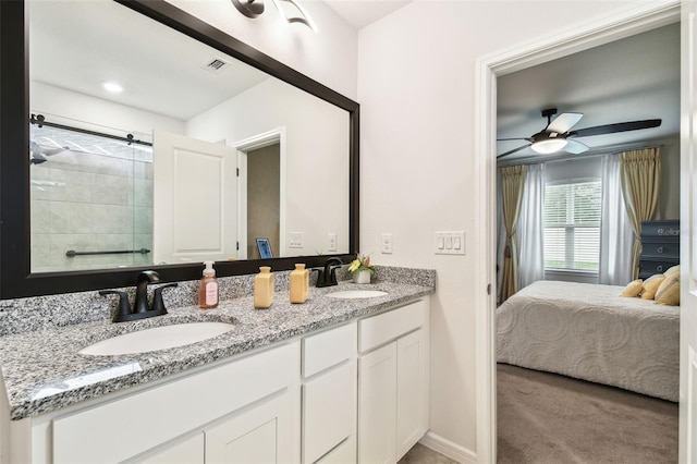 6684 Devlin Ln, Wesley Chapel, FL 33545 - ensuite bathroom featuring ensuite bath, a sink, visible vents, and double vanity