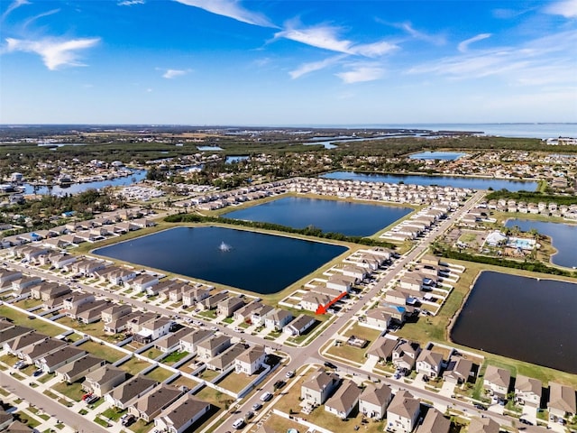 aerial view featuring a water view