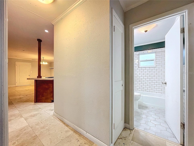 hallway with crown molding