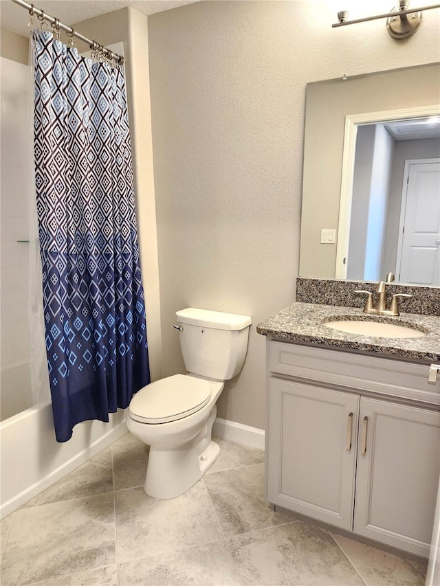 full bathroom with vanity, toilet, and shower / tub combo