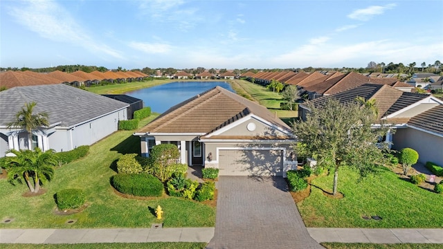 aerial view with a water view