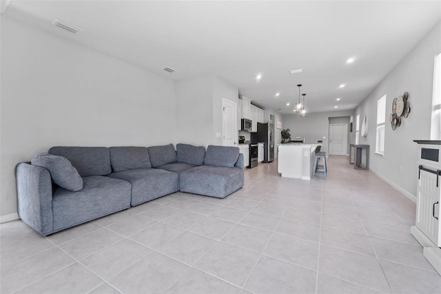 view of tiled living room