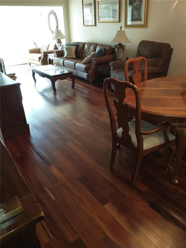 living room with dark hardwood / wood-style floors