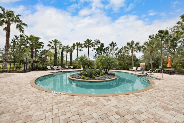 view of swimming pool with a patio