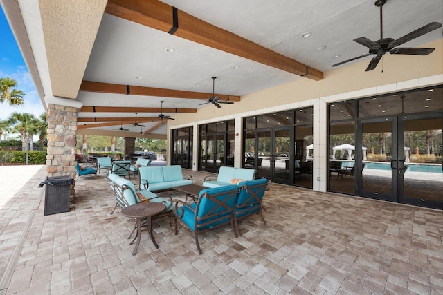 view of patio / terrace with an outdoor hangout area and french doors