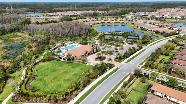 drone / aerial view featuring a water view