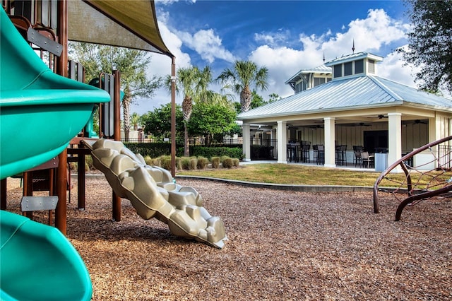 view of jungle gym featuring ceiling fan