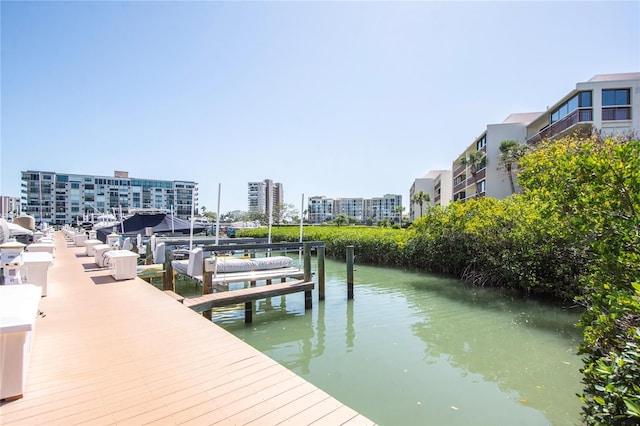 view of dock with a water view