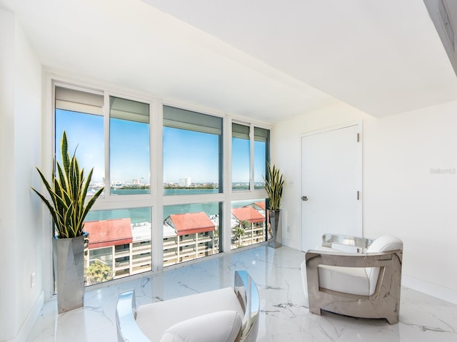 living area with expansive windows