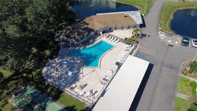 aerial view featuring a water view