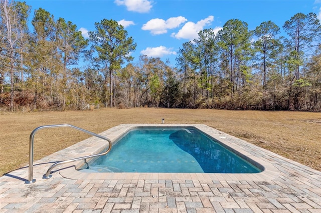 view of swimming pool with a lawn and a patio area