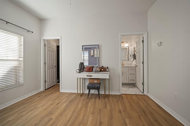 bedroom with light hardwood / wood-style floors