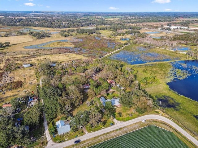 birds eye view of property with a rural view and a water view