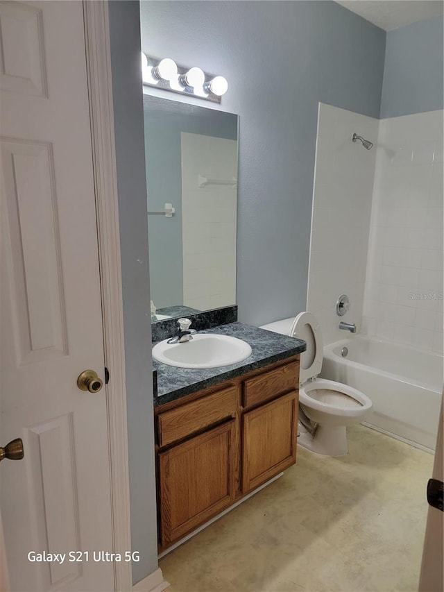 full bathroom featuring vanity, shower / bathtub combination, and toilet