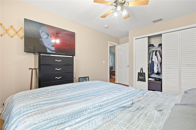 bedroom with a closet and ceiling fan