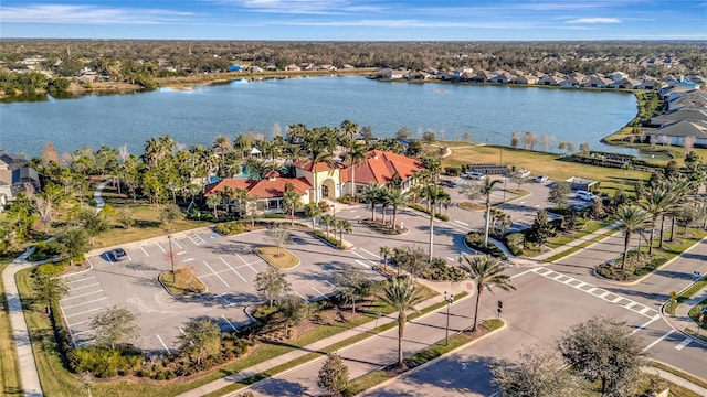 aerial view with a water view