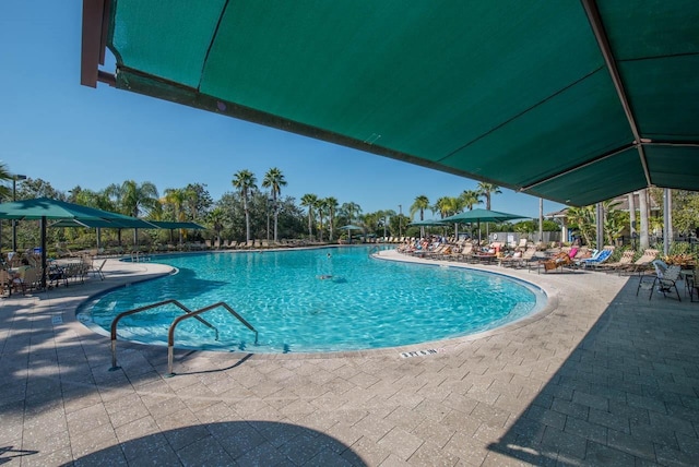 view of swimming pool featuring a patio area