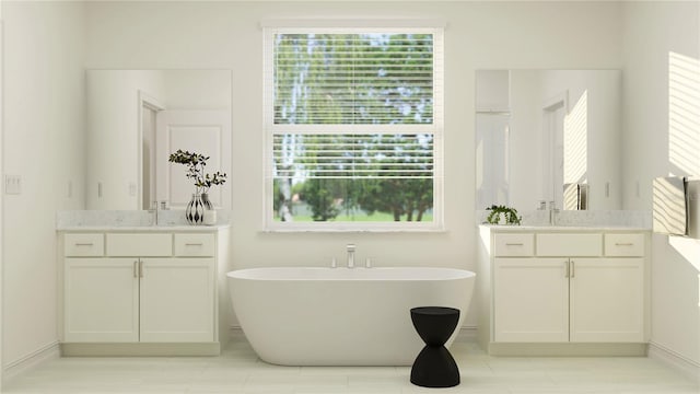 bathroom with vanity and a bathing tub