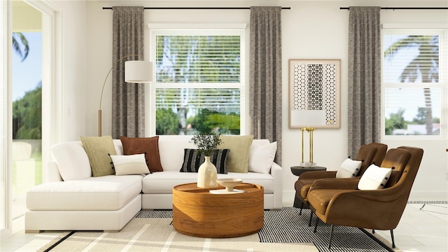 sitting room with light tile patterned floors