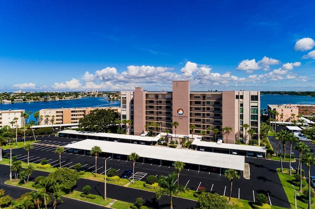 view of building exterior featuring a water view