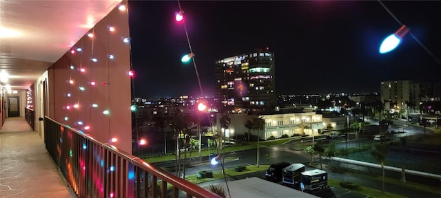 view of balcony at night