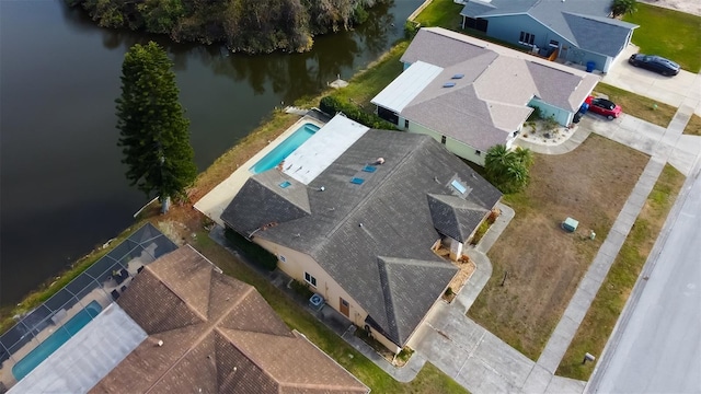 aerial view featuring a water view