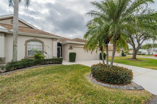 view of front of property with a garage and a front yard