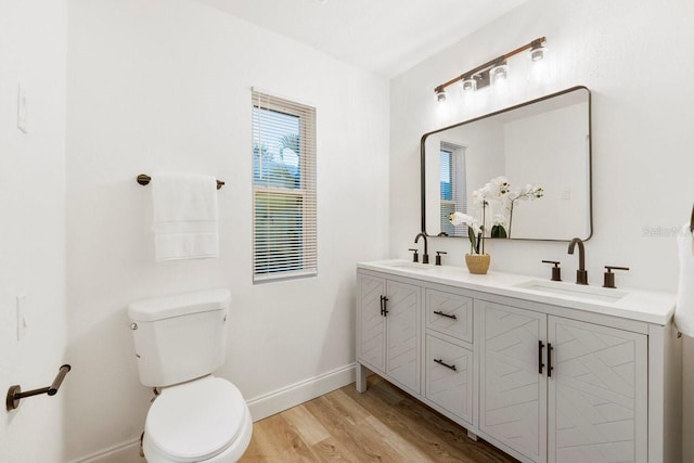 bathroom featuring vanity, hardwood / wood-style flooring, and toilet