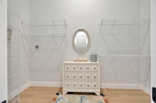 walk in closet with light wood-type flooring