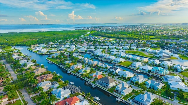 aerial view with a water view