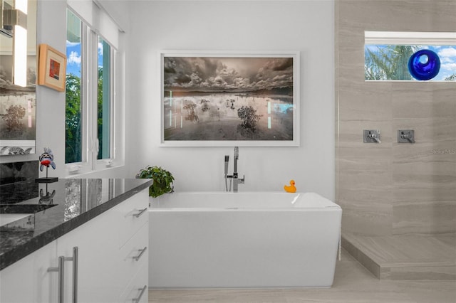 bathroom with vanity and a tub