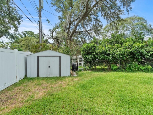 view of yard featuring a shed