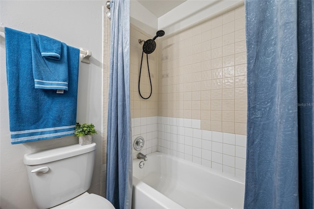 full bathroom with shower / bath combo and toilet