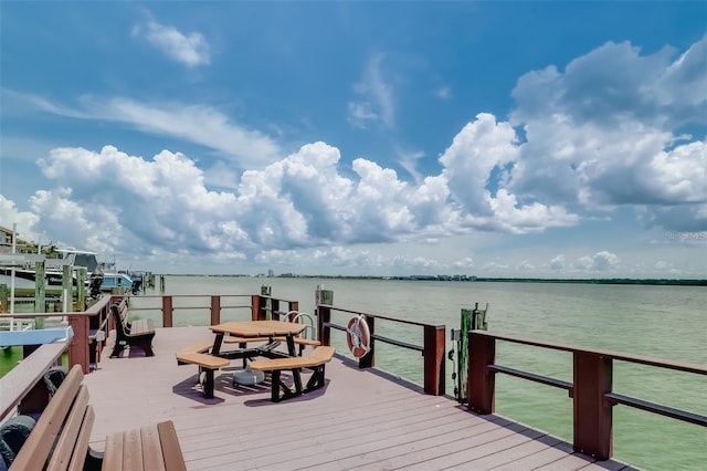 dock area with a water view