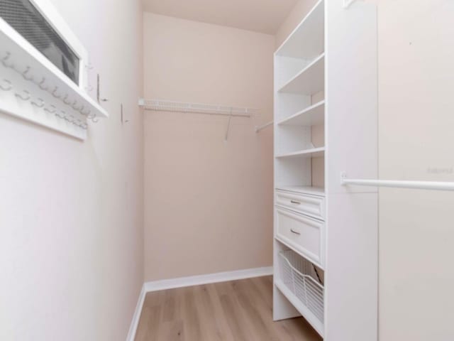 walk in closet featuring light hardwood / wood-style flooring