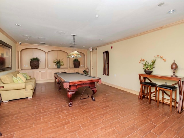 playroom featuring ornamental molding and pool table