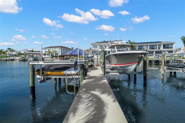 dock area with a water view