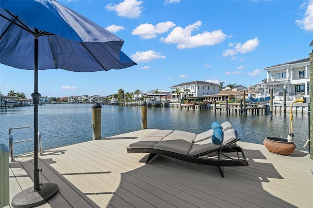 view of dock with a water view