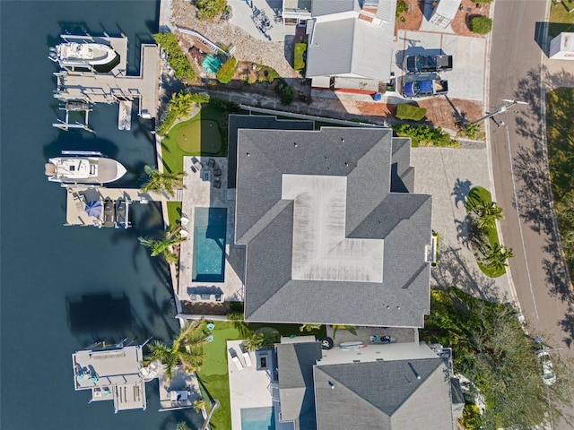 aerial view with a water view