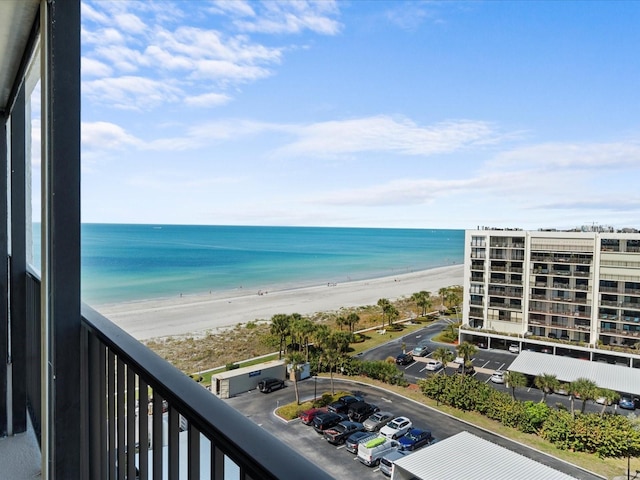 view of water feature with a beach view