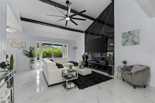 living room featuring ceiling fan