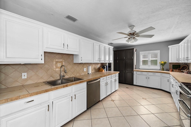 kitchen with white cabinetry, stainless steel appliances, sink, and decorative backsplash