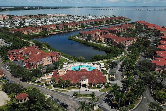 aerial view with a water view