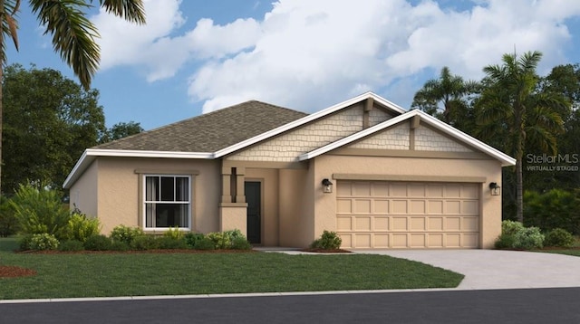 view of front of house with a garage and a front yard