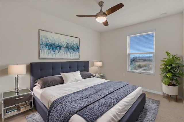 bedroom with carpet flooring and ceiling fan