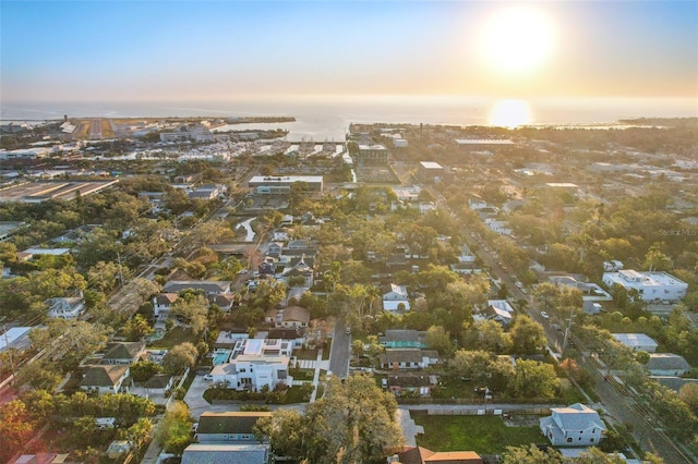 view of aerial view at dusk