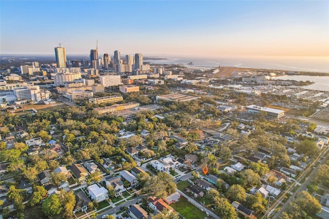 view of aerial view at dusk