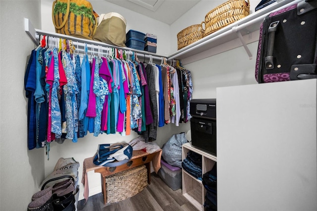 walk in closet with hardwood / wood-style flooring