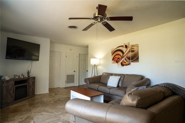 living room with ceiling fan