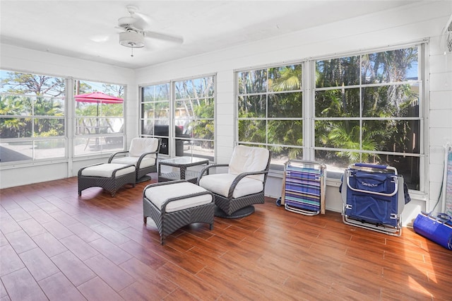 1309 Nokomis Ave S, Venice, FL 34285 - sunroom / solarium with a ceiling fan, healthy amount of natural light, and wood finished floors